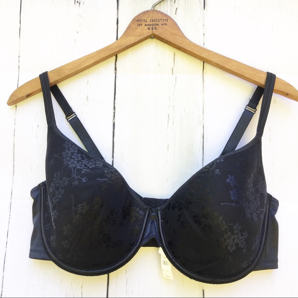 Cacique Lane Bryant Bra Black 44D NEW Floral Net